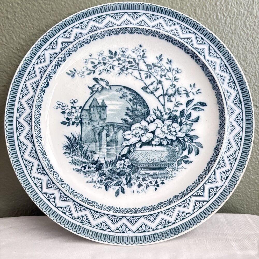 Antique Wedgwood Edinburg Plate Blue White Ironstone Transferware 9"